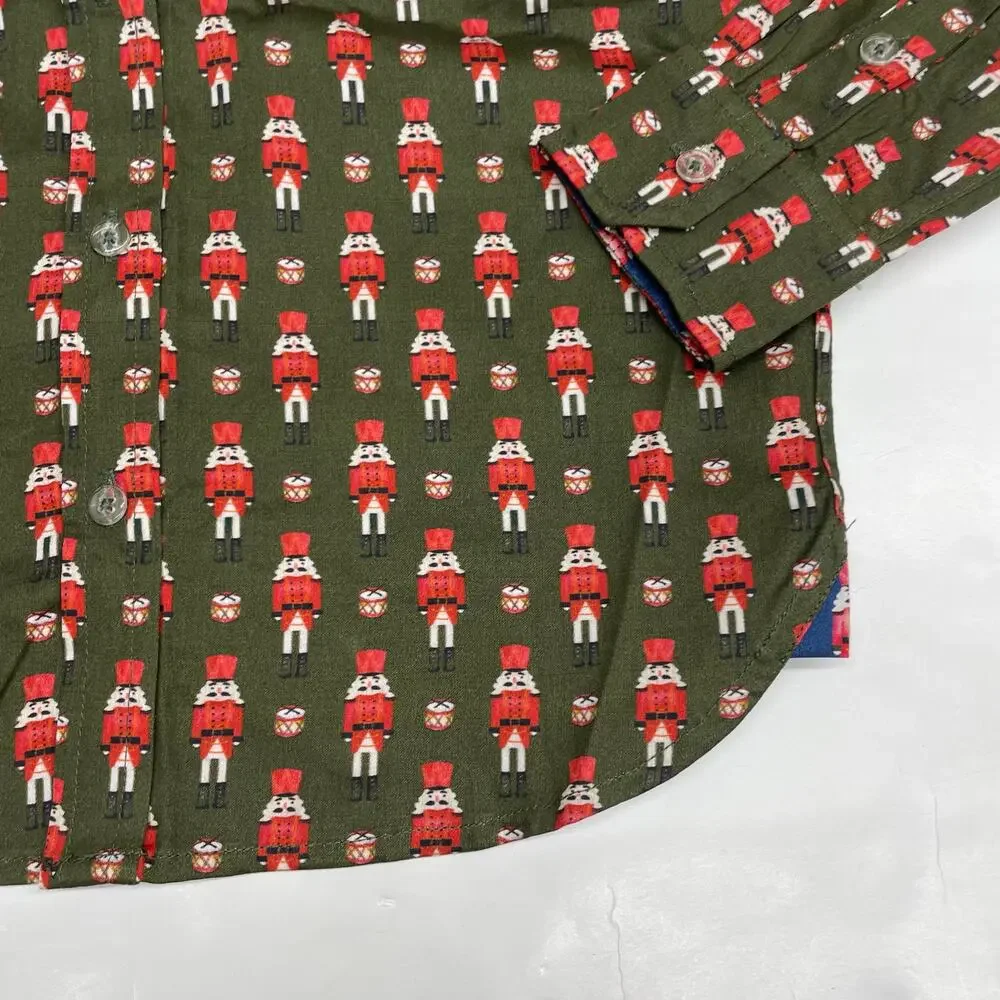 NWT TukTuk Designs 7-8Y Green Nutcracker Button Up